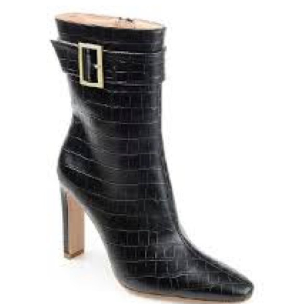 Journee Collection Black Croc Heeled Boots